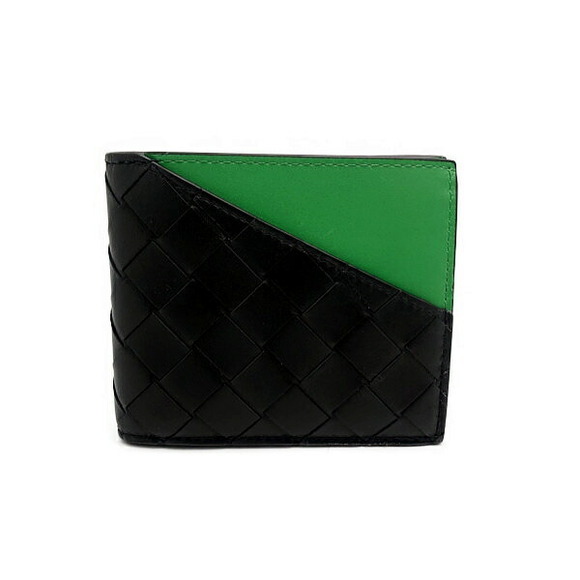 Bottega Veneta Intrecciato Wallet Black Bi Calf fold Green - Picture 2 of 5